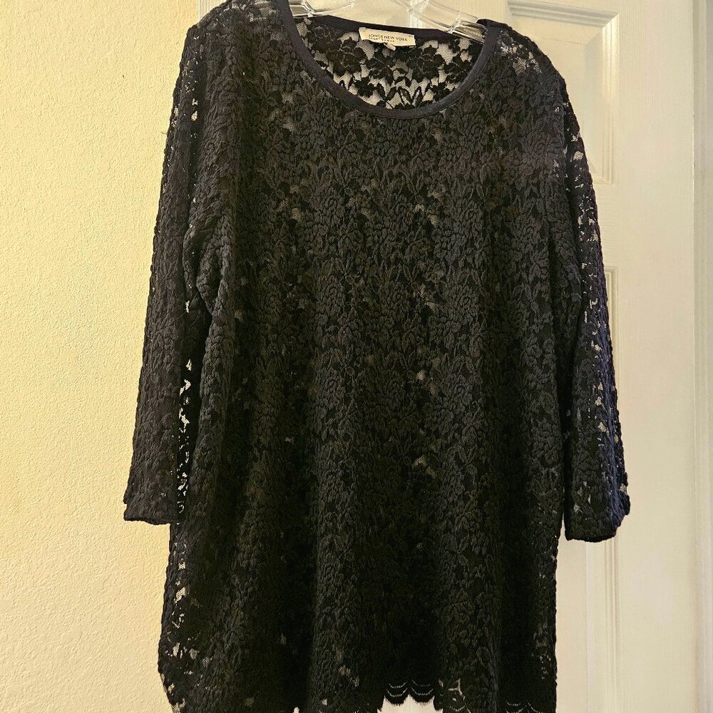 Black Lace Open sheer stretch  3/4 sleeve whimsygoth Fairygrunge tunic top 1X